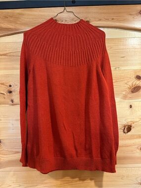 Anthropologie Rib Yoke Turtleneck Sweater - Red Orange